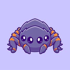 a purple and orange spider sitting on top of a blue surface