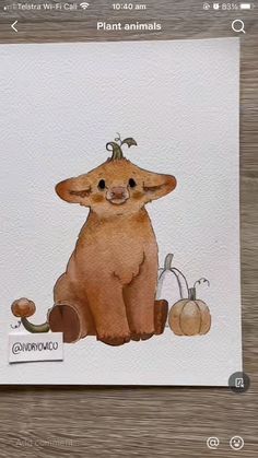 a card with an image of a dog and pumpkins