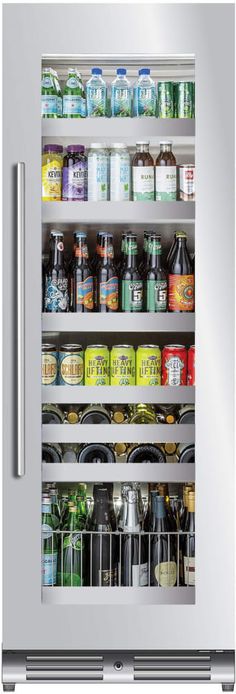 the refrigerator is stocked with various drinks and beverages