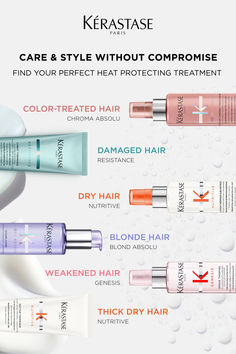 Discover professional luxury Heat Protecting Treatments for all hair concerns from Kérastase. Styling Products For Fine Hair, Products For Short Hair, Best Heat Protectant, Heat Protectant Hair, Hair Blond, Hair Styling Products, Low Porosity Hair Products, Hair Concerns, Diy Hair Mask