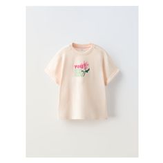 FLOWER TEXT T-SHIRT Flower Text, Text T Shirt, Zara T Shirt, Crochet Coat, T-shirt Polos, Swimwear Accessories, Trouser Jeans, Flower Print, Linen Shirt