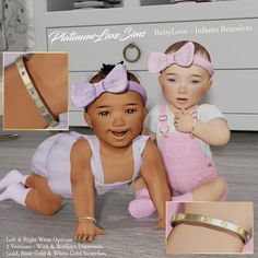 two baby dolls are posed next to each other