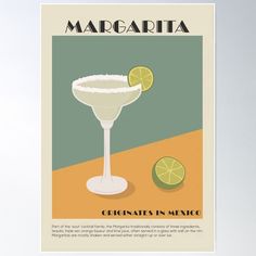 a poster advertising margarita with limes on the side