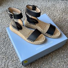 Bought These Sandals For An Outfit I Thought I Might Wear, Now They’re Just Sitting In My Closet. Never Worn, Super Cute, Black Size 6.5. Black Flat Espadrilles With Cushioned Footbed, Black Round Toe Espadrilles For Spring, Black Espadrille Sandals With Cushioned Footbed, Casual Espadrilles With Medium Width And Round Toe, Black Espadrille Ankle Strap Sandals, Black Ankle Strap Espadrille Sandals, Black Open Toe Espadrilles With Woven Sole, Casual Black Open Toe Espadrilles, Black Espadrille Sandals With Removable Insole