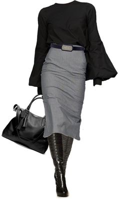 9349131fa2fdd9f69129df8a1bf1a386 Grey Skirt, Mode Chic, Ținută Casual, Looks Chic, Fashion Mode, Work Attire