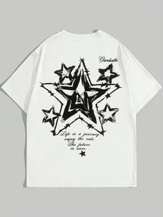 Men Star & Slogan Print T-Shirt, School White Casual,Street  Short Sleeve Fabric Geometric,Letter,Slogan  Slight Stretch Summer Men Clothing, size features are:Bust: ,Length: ,Sleeve Length: Mens Clothing Styles T-shirt, White Printed T Shirt, Streetwear Fashion White Background, Streetwear Fashion Shirt, Cool Graphic Tees Men, Graphic Prints For T Shirts, Cool Graphic Tee Design, Winter Tshirt Designs, Baggy Shirts Men