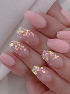 Chunky Glitter Nail Designs, Pink And Glitter Nail Designs, Glitter And Pink Nails, Bachelorette Nails, Do It Yourself Nails, Boho Nails, Nails Inspired, Barbie Ideas