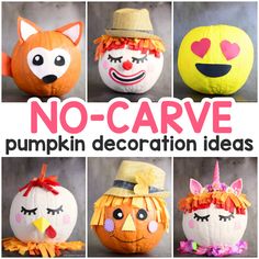 no - carve pumpkin decoration ideas for kids to make with their faces and hands