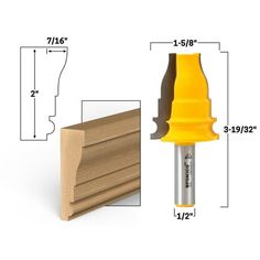 the router bit is shown with measurements to be used for cutting wood or metal