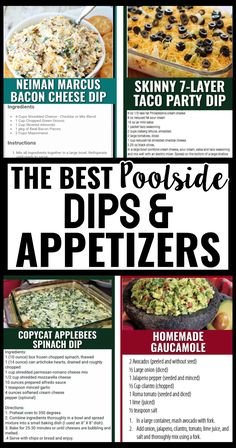 different types of dips and appetizers are featured in this recipe book for the best party dips