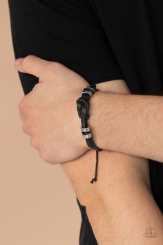 Infused with silver frames and rubbery black accents, two black leather bands loop into an infinity knotted piece around the wrist for an urban look. Features an adjustable sliding knot closure.

 Sold as one individual bracelet. Adjustable Sliding Knot, Sliding Knot Closure, Infinity Knot, Easy Jewelry, Silver Frames, Urban Looks, Sliding Knot, Black Bracelets, Paparazzi Accessories