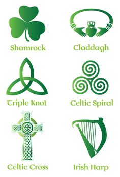 the irish symbols are arranged in different colors and shapes, including shamrocks, celtic knots,