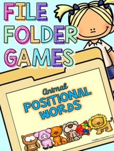 an animal positional words file folder game for children to play on the computer screen