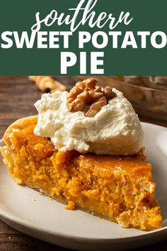 a slice of southern sweet potato pie on a plate