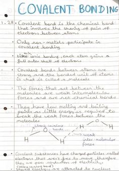 a paper with writing on it that says covalentnt bonding