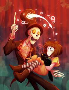 a skeleton is holding a girl in her arms while they both look like they are hugging