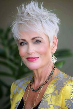 100 Mesmerizing Haircuts for Women over 60. Don't Forget To Check Number 66 Short Silver Pixie Haircut, Silver Pixie Haircut, Silver Pixie, Short Hair Inspiration, Wet Look Hair, Hair Styles Ideas, Shaggy Pixie, Arthritic Pain, Short Sassy Haircuts