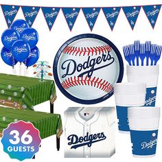 the dodgers party supplies are on display