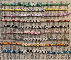 Taylor Swift Eras Tour Friendship Bracelets So Make The Friendship Bracelets, Taylor Swift Era Bracelet Ideas, Taylor Swift Album Friendship Bracelets, Taylor Concert Bracelets, Taylor Bracelets Ideas, Taylor Swift Bracelets Pony Beads, Swifties Bracelet