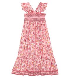 Summer vacations are made easy with the Cindy dress from Poupette St Barth Kids. Printed with dreamy florals, it's accented with tonal embroidery and features ruffled shoulder straps and smocking at the top. Spring Beach Floral Dress With Smocked Bodice, Pink Floral Print Maxi Dress With Ruffled Straps, Pink Maxi Dress With Floral Print And Ruffled Straps, Flowy Floral Sundress With Smocked Bodice, Ruffle Sleeve Dress With Smocked Back For Garden Party, Garden Party Dress With Smocked Back And Flutter Sleeves, Spring Floral Sundress With Smocked Bodice, Summer Vacation Floral Dress With Smocked Bodice, Flutter Sleeve Dresses With Smocked Back For Garden Party