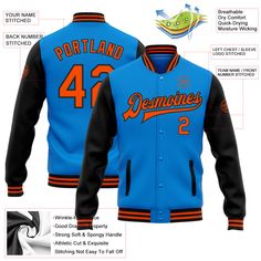 an image of a baseball jacket with information about the different types of jackets on it