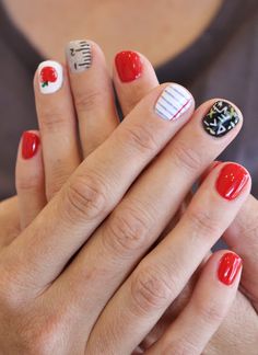 School Design Nails, Back To School Kids Nails, Math Teacher Nails, Back To School Manicure, Teacher Gel Nails, Kindergarten Teacher Nails, Back To School Nails Teacher, Elementary Teacher Nails, Teacher Manicure