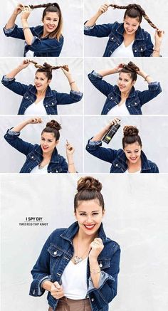 chongo doble... Diy Hair Bun, Five Minute Hairstyles, Diy Updo, Girls Hairstyles Easy, No Heat Hairstyles, Hair Bun Tutorial, Hair Knot, Long Hair Updo