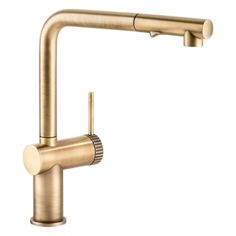 a brass colored faucet on a white background