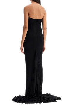 Crafted from soft, shiny viscose jersey, this maxi dress by Giuseppe di Morabito features a bandeau design adorned with draping and a removable gold metal shell brooch. The form-fitting silhouette is enhanced by a floor-length hemline with a godet motif on the back. It has an invisible zip closure and hook at the back. The model is 177 cm tall and wears an IT size 40. Composition: 100%VI Shell Brooch, Wide Leg Jeans Cropped, Red Valentino Shoes, Herno Jacket, Long Sleeve Evening Dresses, Leopard Print Blouse, Maxi Dress Evening, Fall Coat, Invisible Zip