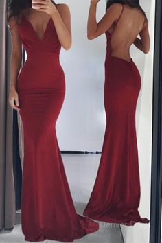 Burgundy Evening Gowns Stretchy Spaghettis Straps Backless Column Prom Dresses Backless Red Dress, Burgundy Evening Gown, Red Backless Dress, Prom Dresses Burgundy, Burgundy Homecoming Dresses, Prom Dress Pictures, Gown Pictures, Red Dresses Classy, Corset Dress Prom