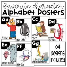 This printable Alphabet poster set features favorite books and their beloved characters. The PERFECT way to decorate your classroom or library. This resource includes 64 different posters (please see the 2nd photo for what's included). *Posters are sized to print on 8.5x11 paper. Book Character Decorations Classroom, Book Character Classroom Decor, Book Characters Bulletin Board, Storybook Classroom Theme, Book Character Posters, Library Character Posters, Books We've Read Bulletin Board, Bulletin Boards Classroom Decor, Class Library