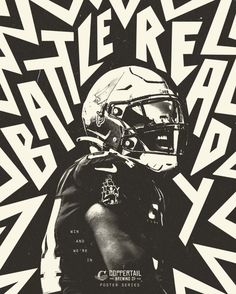 a black and white photo of a football player with the words battle read on it