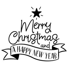 merry christmas and a happy new year hand drawn lettering with ribbon on white background illustration