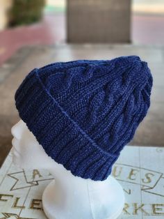 Beautiful handknit blue beanie, perfect for fall and winter! Goes great with any outfit for him and her! Blue Beanie, White Beanies, Comfort Blanket, Fall And Winter, Hand Knitting, Caps Hats, Knitted Hats, Accessories Hats, Winter Hats