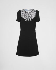 Straight fit Unlined garment Round neckline with scalloped trim Side zipper closure Teardrop opening with button on the back Short sleeves Rounded hem Self Portrait Black Dress, Prada Dress, Clothing Pieces, Special Occasion Outfits, Scalloped Trim, Poplin Dress, Women Essentials, Lace Panelled, Dress C