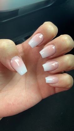 Coffin Shaped Ombre Nails, Coffin French Tips Short, French Tip Ombre Nails Short, Coffin Short Ombre Nails, Coffin Shaped Short Nails, Short Coffin French Ombre Nails, French Coffin Acrylic Nails Short, French Tips Acrylic Coffin Short, Coffin Short French Tip Nails