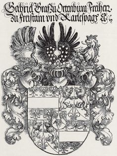 an old coat of arms with two birds on it