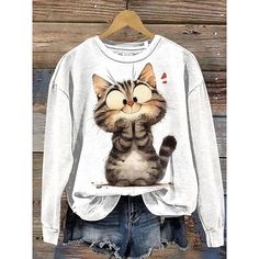 Category:Sweatshirt; Season:Fall,Winter; Fabric:Polyester; Sleeve Length:Long Sleeve; Look After Me:Machine wash; Gender:Women's; Style:Casual; Elasticity:Micro-elastic; Occasion:Dailywear,Casual; Top Length:Regular Tops; Fit Type:Regular Fit; Pattern:Animal; Design:Print; Neckline:Crew Neck; Brand:Shall We; Sports Clothing Sub Category:Sweatshirt; Listing Date:10/10/2024 Sweatshirts Online, Casual Tops For Women, Floral Pants, Women Hoodies Sweatshirts, Clothes Organization, Printed Sweatshirts, Long Sleeve Sweatshirts, Casual T Shirts, Sport Outfits