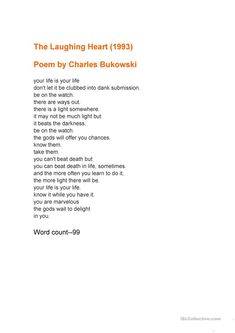 the laughing heart 1939 poem by charles bukowski, written in orange and black