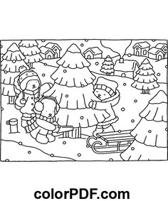 a coloring page for children with winter scenes