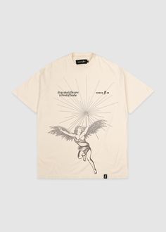 a white t - shirt with an angel on it