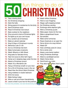 the 50 fun things to do at christmas in an english language text on a white background