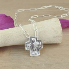 .925 sterling silver cross necklace on paperclip chain Hand Stamped Necklace, Inner Beauty, Exquisite Jewelry, Elegant Jewelry, Sterling Silver Necklace, Paper Clip, Santa Fe, Gemstone Necklace, Sterling Silver Necklaces