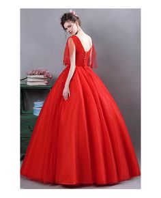 Buy Red Lace Ball Gown Formal Dress For Wedding With Cape Sleeves at wholesale price online. Free shipping and pro custom service since 2009. Red Gown For Debutante Ball, Red Dress For Debutante Ball, Red Bridesmaid Ball Gown, Red Floor-length Gown For Debutante Ball, Red Sweetheart Neckline Dress For Quinceanera, Red Quinceanera Dress With Tulle And Sweetheart Neckline, Red Tulle Gown With Fitted Bodice, Elegant Red Ball Gown For Bridesmaids, Red Ball Gown For Bridesmaid