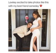 two women posing for a photo in front of a door with the caption'lovely excited to take photos like this with my best friend somebody '