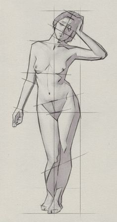 a drawing of a woman with her hand on her head and one arm behind her head