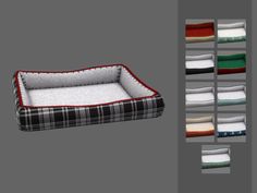 an empty dog bed is shown in multiple colors