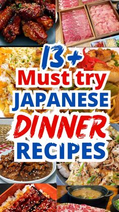 japanese dinner menus with different types of food on it and the words 15 must try japanese dinner recipes