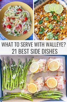 different dishes with lemons, asparagus and other vegetables