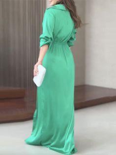 Sku CY-!132818 Material Dacron Style Long Sleeves Feature Split-side , Solid Color Neckline Lapel Collar Occasion Going out , Casual , Vacation Seasons Spring , Summer , Autumn Type Maxi Dresses , Shirt Dress Color GREEN Size S,M,L,XL Please consult the size chart we provide for this item's measurements to help you decide which size to buy.Please note: There may be 1-3cm differ due to manual measurement. CMINCH Bust Waist Shoulder Sleeve Length S 88 70 39 59 142 M 92 74 40 60 143 L 96 78 41 61 1 Midi Skirts Summer, High Waist Long Skirt, Fitted Maxi Dress, High Waist Dress, Maxi Shirt Dress, Long Shirt Dress, Party Dress Long, Long Sleeve Shirt Dress, Women Skirts Midi